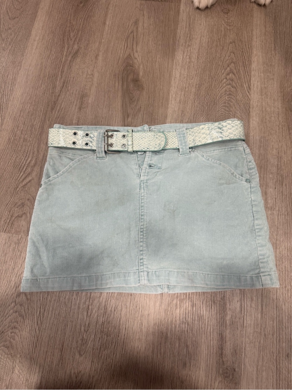 Vintage Y2K blue corduroy belted miniskirt no boundaries 15 inches across